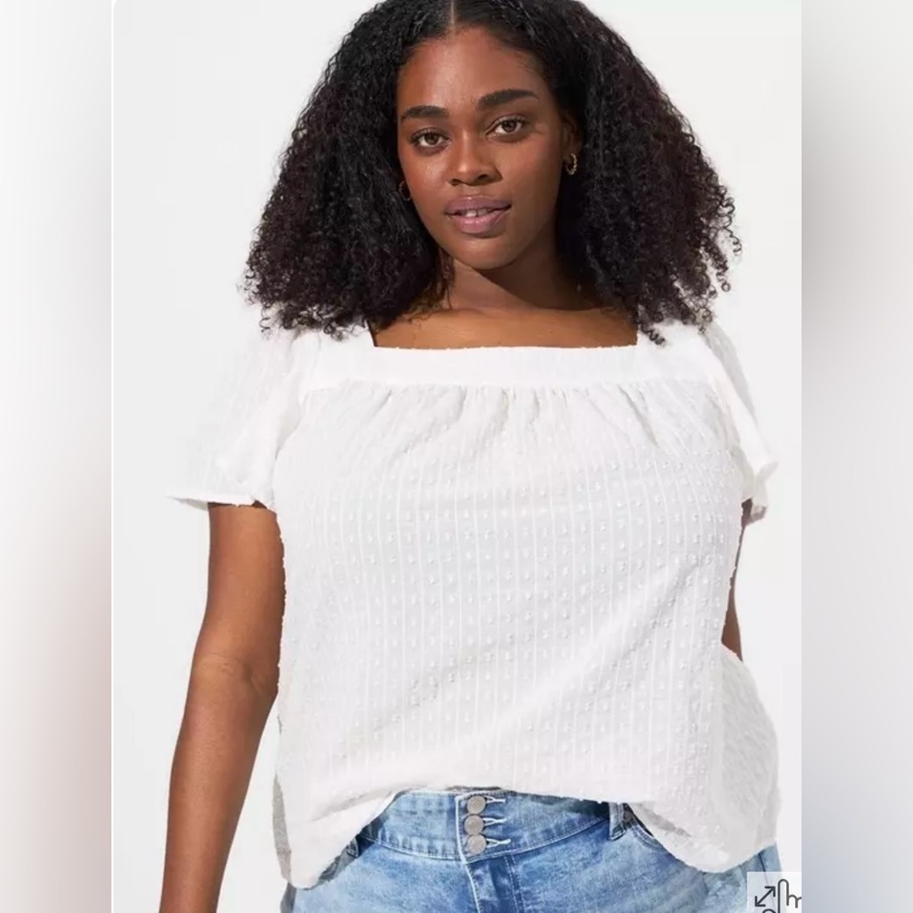 Torrid Clip Jacquard Square Neck Flutter Sleeve Top White Plus Size 1X White